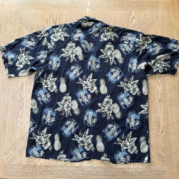 Puritan Navy Blue Hawaiian Print Button Down Shirt XL - Picture 2 of 9